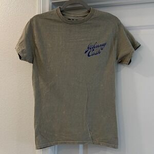 Johnny Cash Graphic Tee Olive Green Mineral Wash Walk The Line NWOT